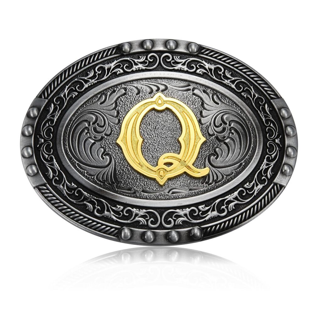 7913 Western Initial Letters ABCDEFG to XYZ Belt Buckle , Golden Alphabet